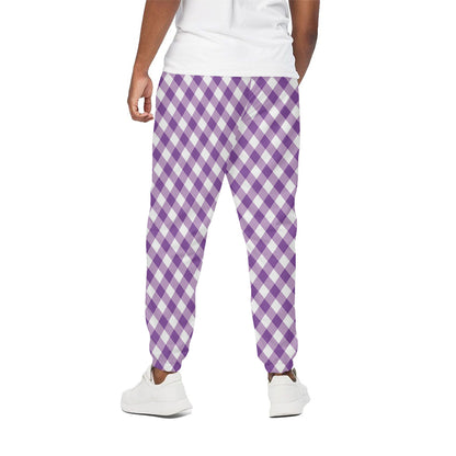 Violet And White Gingham Pattern Print Cotton Pants