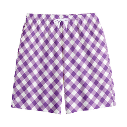 Violet And White Gingham Pattern Print Cotton Shorts