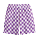 Violet And White Gingham Pattern Print Cotton Shorts