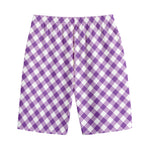 Violet And White Gingham Pattern Print Cotton Shorts