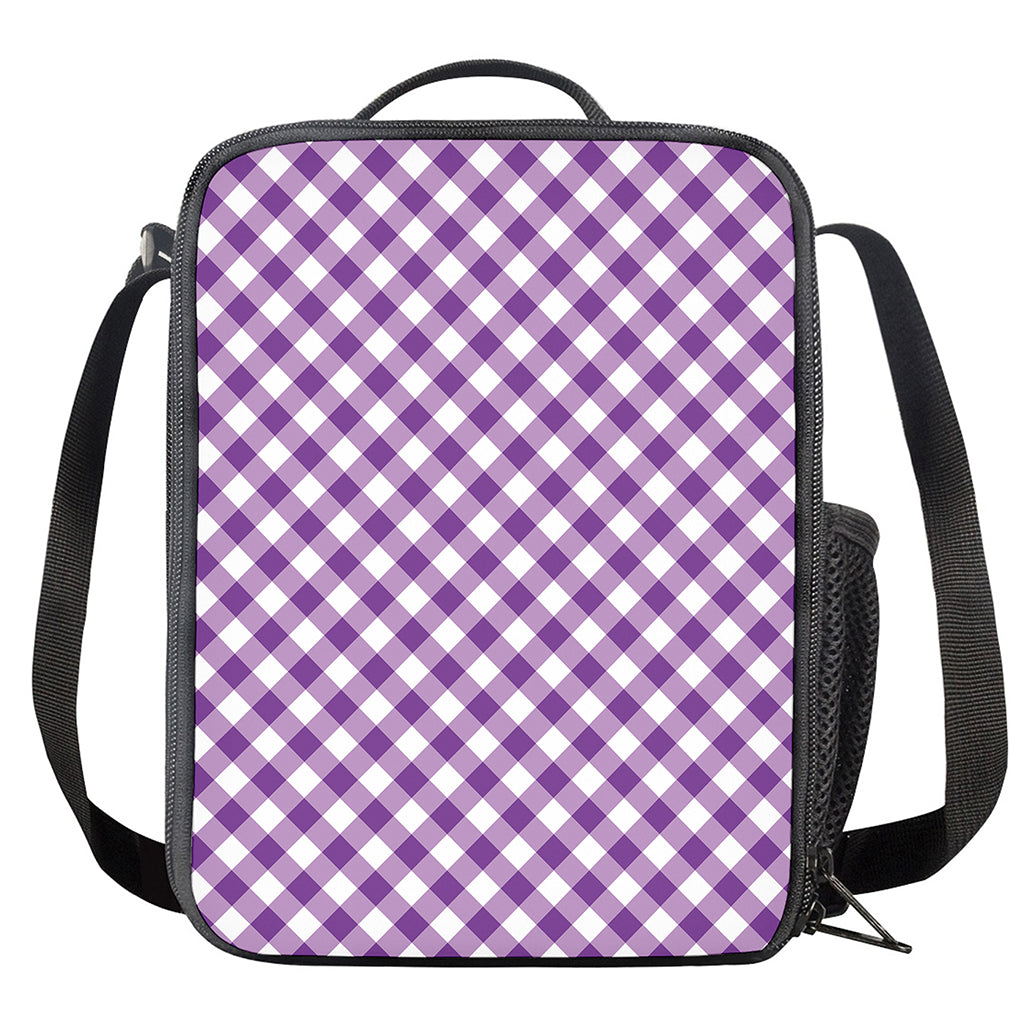Violet And White Gingham Pattern Print Crossbody Lunch Bag