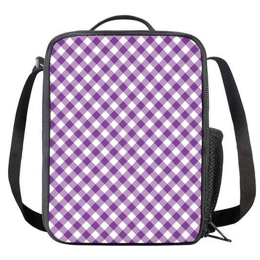 Violet And White Gingham Pattern Print Crossbody Lunch Bag