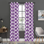 Violet And White Gingham Pattern Print Curtain
