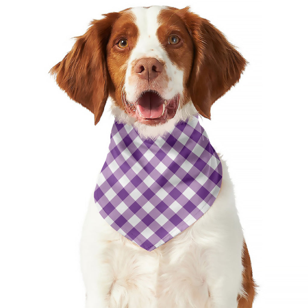 Violet And White Gingham Pattern Print Dog Bandana