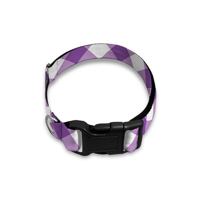 Violet And White Gingham Pattern Print Dog Collar