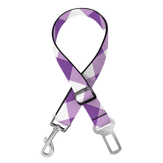 Violet And White Gingham Pattern Print Dog Seat Belt