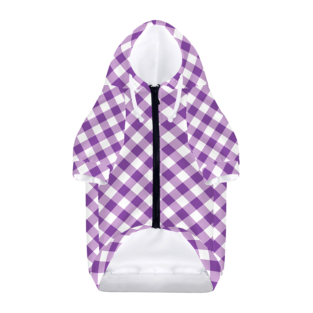Violet And White Gingham Pattern Print Dog Zip Up Hoodie