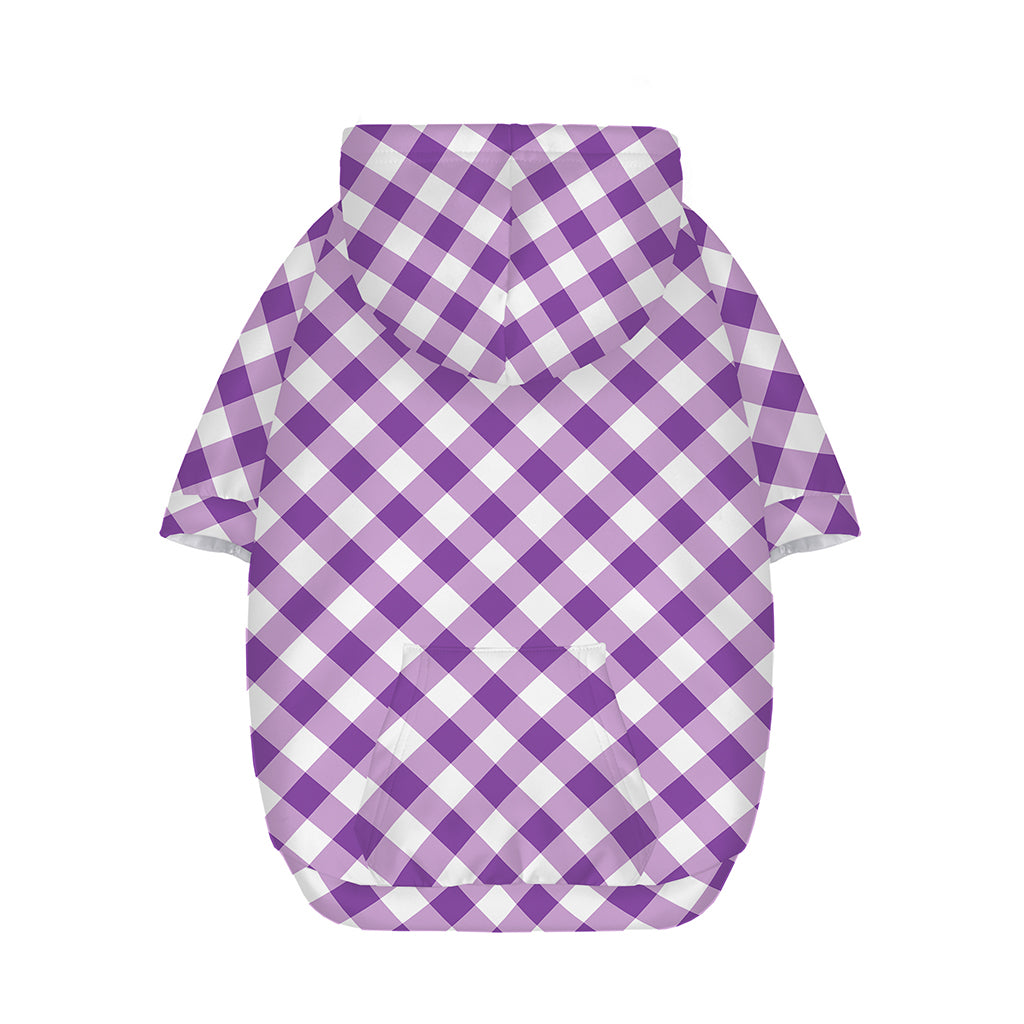 Violet And White Gingham Pattern Print Dog Zip Up Hoodie