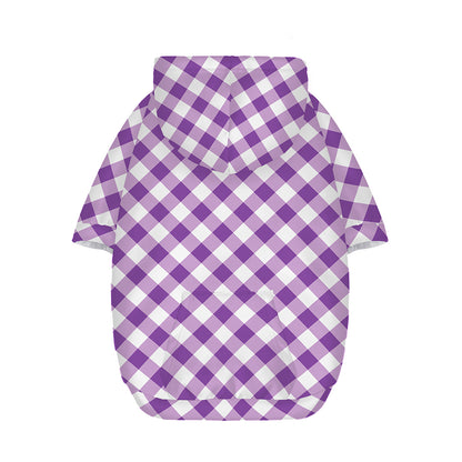 Violet And White Gingham Pattern Print Dog Zip Up Hoodie