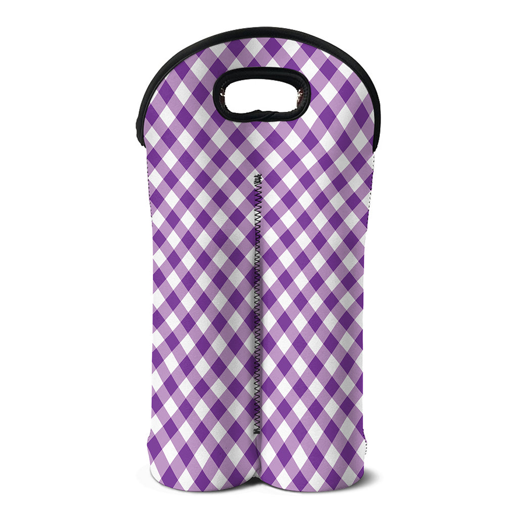 Violet And White Gingham Pattern Print Double Neoprene Wine Tote