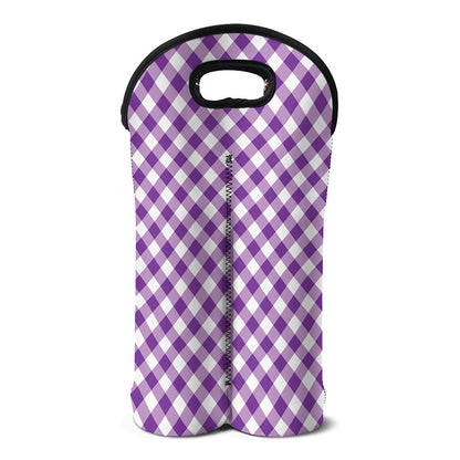 Violet And White Gingham Pattern Print Double Neoprene Wine Tote