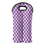Violet And White Gingham Pattern Print Double Neoprene Wine Tote