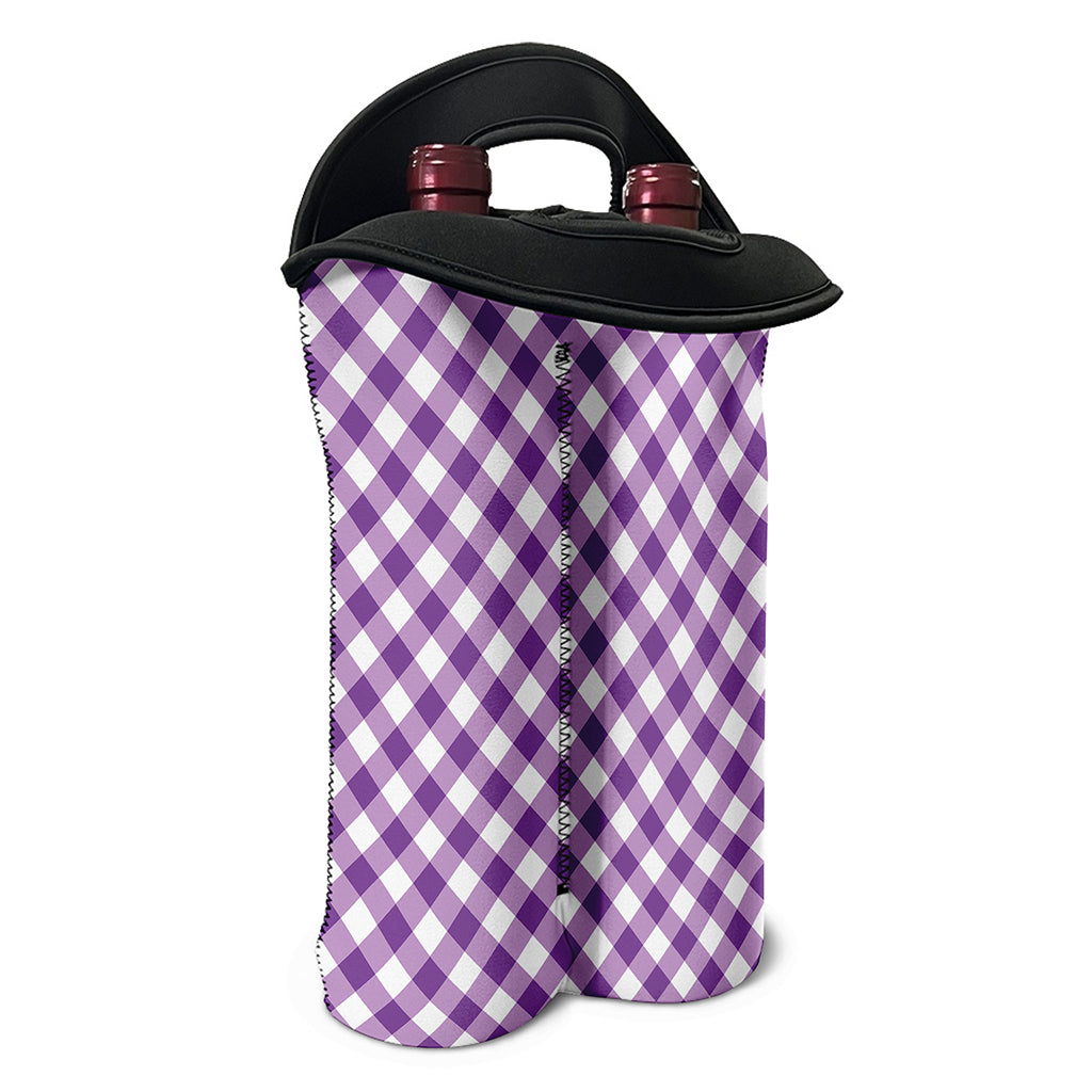 Violet And White Gingham Pattern Print Double Neoprene Wine Tote