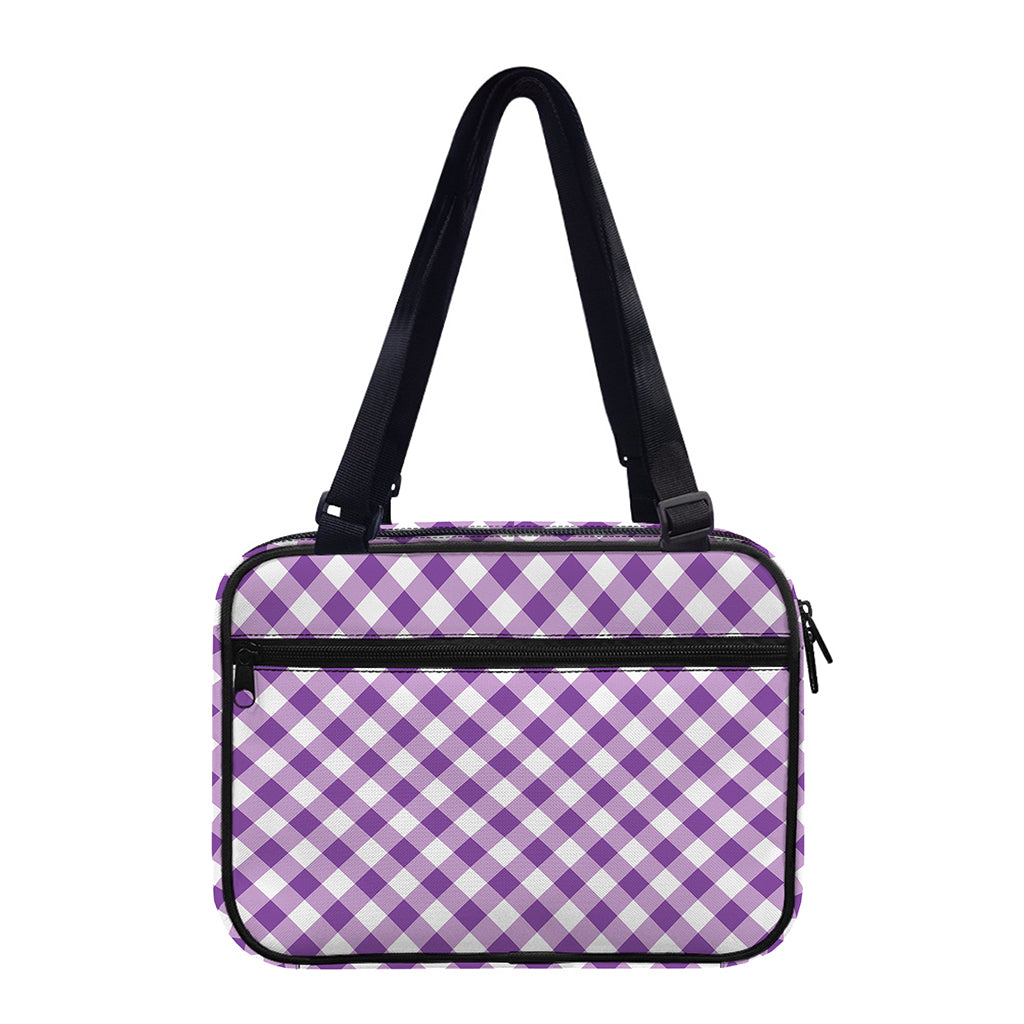 Violet And White Gingham Pattern Print Double Strap Bible Bag