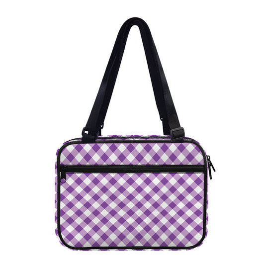 Violet And White Gingham Pattern Print Double Strap Bible Bag