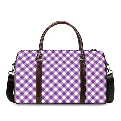 Violet And White Gingham Pattern Print Duffle Bag