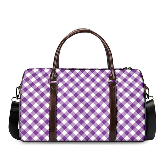 Violet And White Gingham Pattern Print Duffle Bag