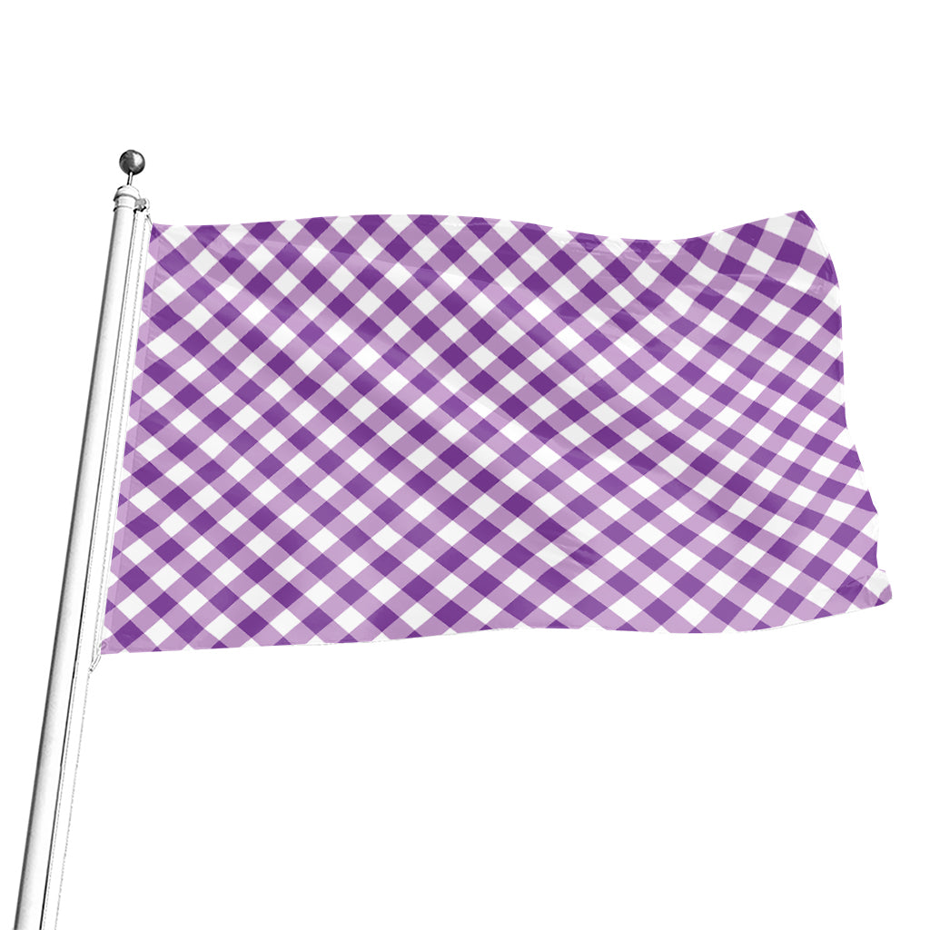Violet And White Gingham Pattern Print Flag