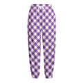 Violet And White Gingham Pattern Print Fleece Lined Knit Pants