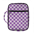 Violet And White Gingham Pattern Print Front Pocket Bible Bag