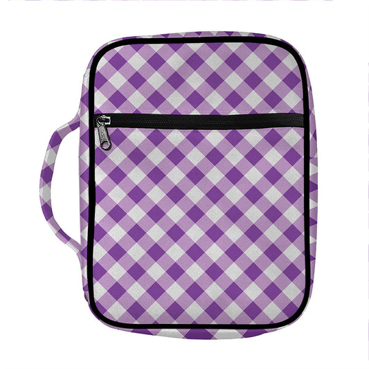 Violet And White Gingham Pattern Print Front Pocket Bible Bag