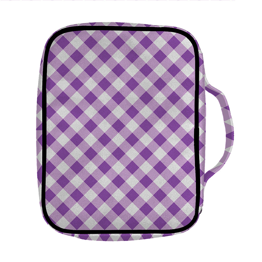 Violet And White Gingham Pattern Print Front Pocket Bible Bag