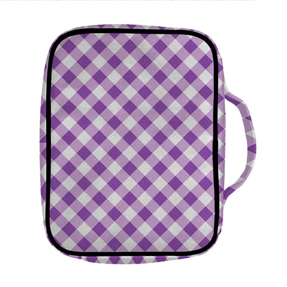 Violet And White Gingham Pattern Print Front Pocket Bible Bag