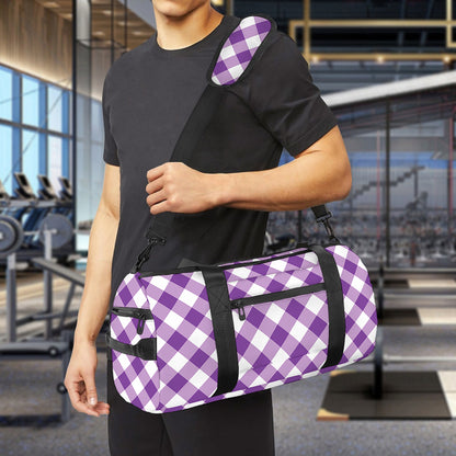 Violet And White Gingham Pattern Print Gym Bag