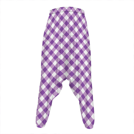 Violet And White Gingham Pattern Print Hammer Pants