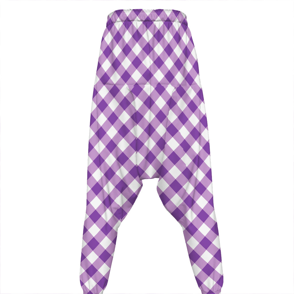 Violet And White Gingham Pattern Print Hammer Pants