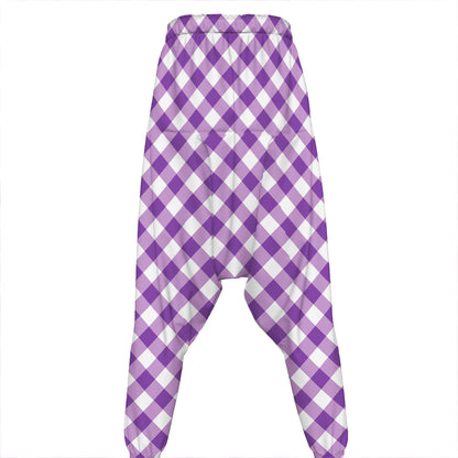 Violet And White Gingham Pattern Print Hammer Pants