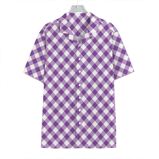 Violet And White Gingham Pattern Print Hawaiian Shirt