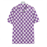 Violet And White Gingham Pattern Print Hawaiian Shirt