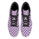 Violet And White Gingham Pattern Print High Top Leather Sneakers