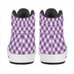 Violet And White Gingham Pattern Print High Top Leather Sneakers