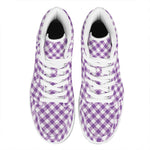 Violet And White Gingham Pattern Print High Top Leather Sneakers