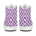 Violet And White Gingham Pattern Print High Top Leather Sneakers