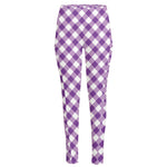 Violet And White Gingham Pattern Print High-Waisted Pocket Leggings