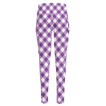 Violet And White Gingham Pattern Print High-Waisted Pocket Leggings