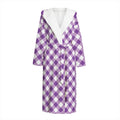 Violet And White Gingham Pattern Print Hooded Bathrobe