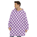 Violet And White Gingham Pattern Print Hoodie Blanket