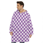 Violet And White Gingham Pattern Print Hoodie Blanket