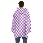 Violet And White Gingham Pattern Print Hoodie Blanket