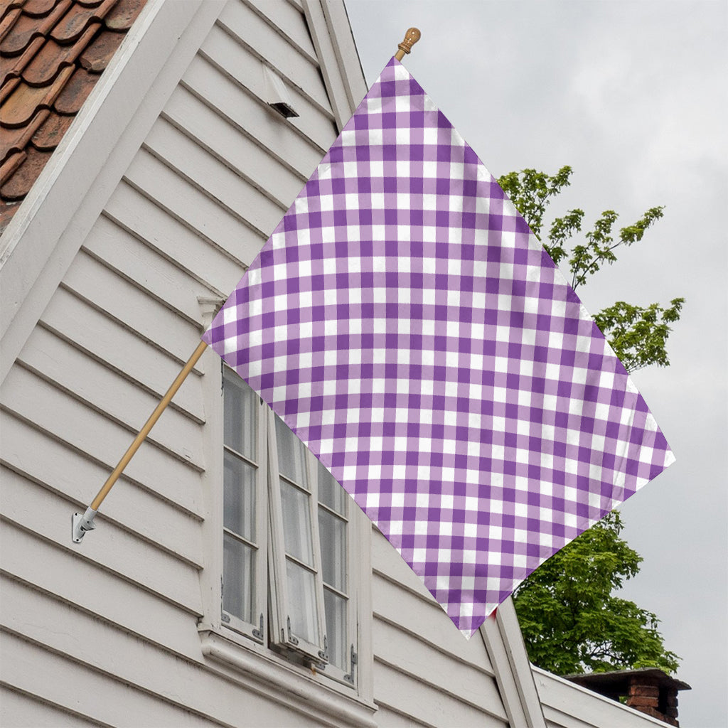Violet And White Gingham Pattern Print House Flag