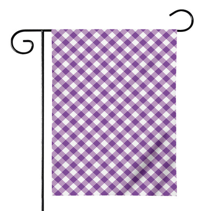 Violet And White Gingham Pattern Print House Flag