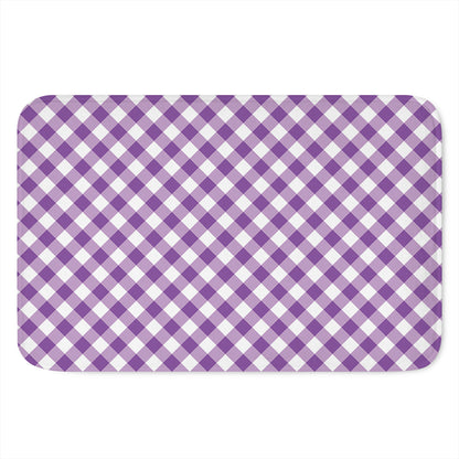 Violet And White Gingham Pattern Print Indoor Door Mat