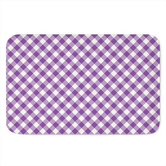 Violet And White Gingham Pattern Print Indoor Door Mat
