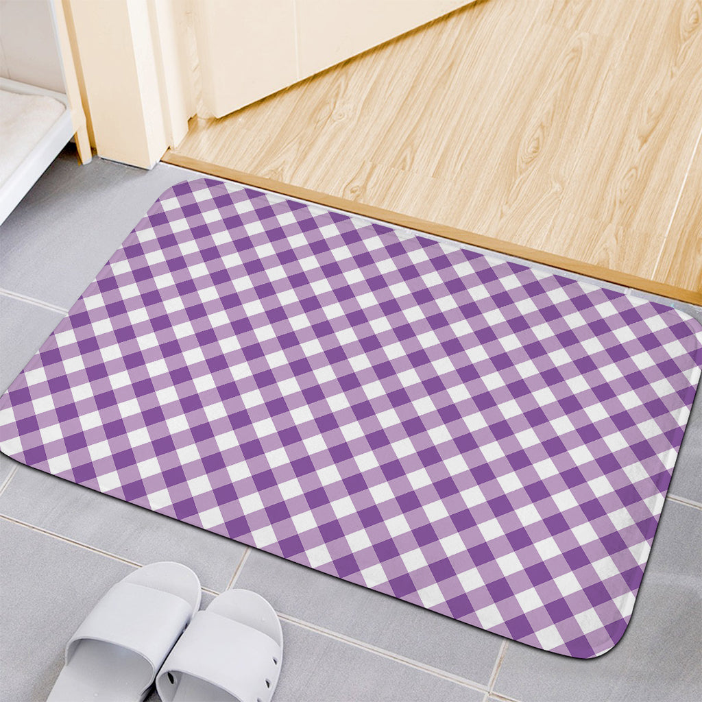 Violet And White Gingham Pattern Print Indoor Door Mat