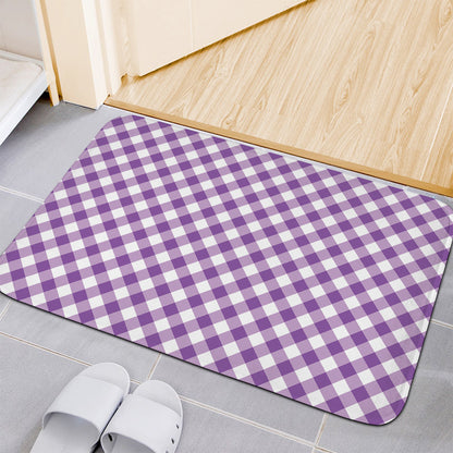 Violet And White Gingham Pattern Print Indoor Door Mat