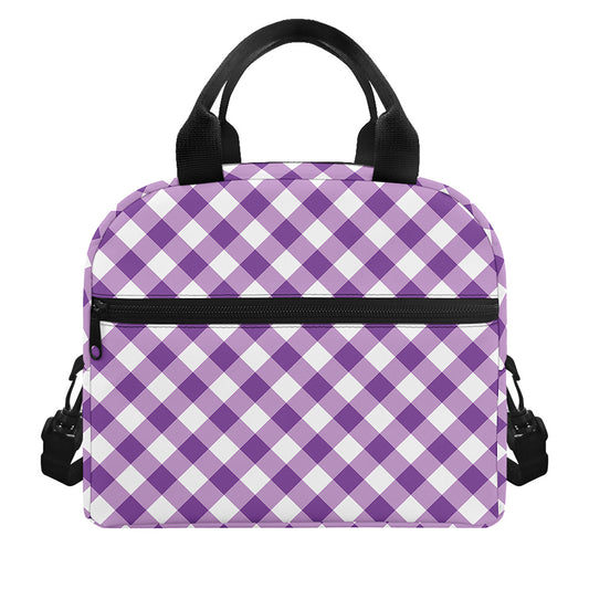 Violet And White Gingham Pattern Print Insulated Lunch Bag